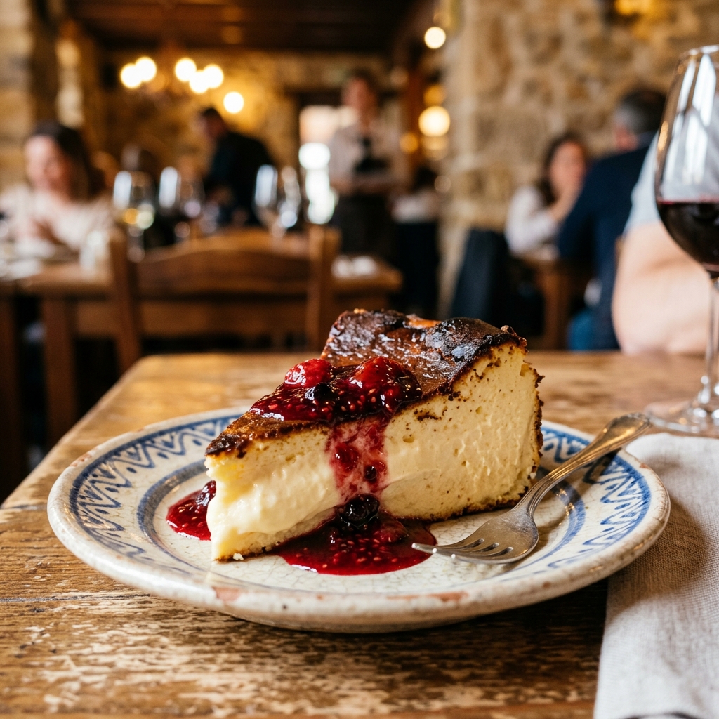 Tarta de Queso Donostiarra al Horno con Frutos Rojos